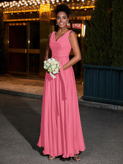 Simple Chiffon Dresses with V Neckline Watermelon