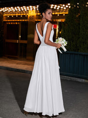 Simple Chiffon Dresses with V Neckline White