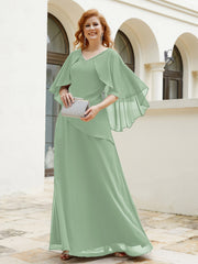 Dress Adorned with Beaded Elegance and Flutter Sleeves Dusty Sage