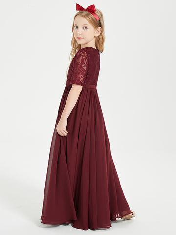 Square Neck Long Satin Junior Bridesmaid Gown Red main image 0