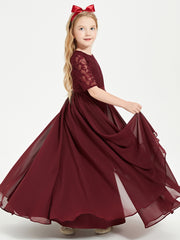 Long Junior Bridesmaid Gown Lace Top Half Sleeves Cabernet