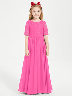 Long Junior Bridesmaid Gown Lace Top Half Sleeves Azalea