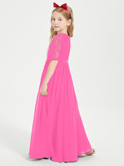 Long Junior Bridesmaid Gown Lace Top Half Sleeves Azalea