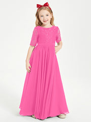 Long Junior Bridesmaid Gown Lace Top Half Sleeves Azalea