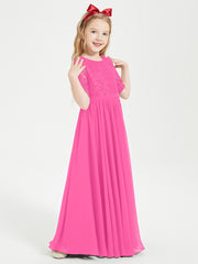 Long Junior Bridesmaid Gown Lace Top Half Sleeves Azalea