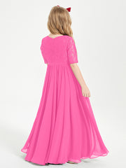 Long Junior Bridesmaid Gown Lace Top Half Sleeves Azalea