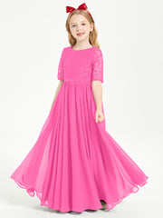 Long Junior Bridesmaid Gown Lace Top Half Sleeves Azalea