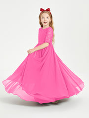 Long Junior Bridesmaid Gown Lace Top Half Sleeves Azalea