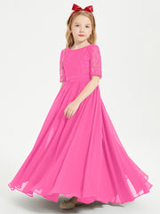 Long Junior Bridesmaid Gown Lace Top Half Sleeves Azalea