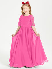 Long Junior Bridesmaid Gown Lace Top Half Sleeves Azalea