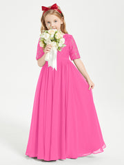 Long Junior Bridesmaid Gown Lace Top Half Sleeves Azalea