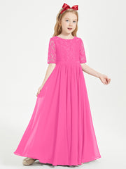 Long Junior Bridesmaid Gown Lace Top Half Sleeves Azalea