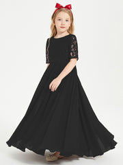 Long Junior Bridesmaid Gown Lace Top Half Sleeves Black