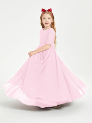 Long Junior Bridesmaid Gown Lace Top Half Sleeves Candy Pink