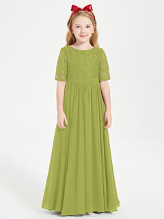 Long Junior Bridesmaid Gown Lace Top Half Sleeves Clover