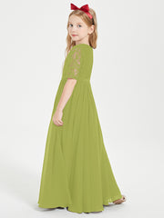 Long Junior Bridesmaid Gown Lace Top Half Sleeves Clover