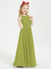 Long Junior Bridesmaid Gown Lace Top Half Sleeves Clover