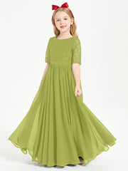 Long Junior Bridesmaid Gown Lace Top Half Sleeves Clover
