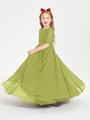 Long Junior Bridesmaid Gown Lace Top Half Sleeves Clover