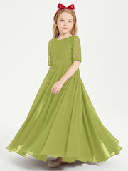 Long Junior Bridesmaid Gown Lace Top Half Sleeves Clover
