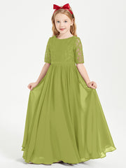 Long Junior Bridesmaid Gown Lace Top Half Sleeves Clover