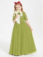 Long Junior Bridesmaid Gown Lace Top Half Sleeves Clover