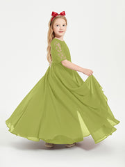Long Junior Bridesmaid Gown Lace Top Half Sleeves Clover