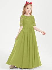Long Junior Bridesmaid Gown Lace Top Half Sleeves Clover