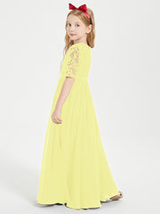Long Junior Bridesmaid Gown Lace Top Half Sleeves Daffodil