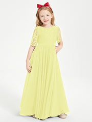 Long Junior Bridesmaid Gown Lace Top Half Sleeves Daffodil