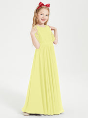 Long Junior Bridesmaid Gown Lace Top Half Sleeves Daffodil