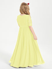 Long Junior Bridesmaid Gown Lace Top Half Sleeves Daffodil