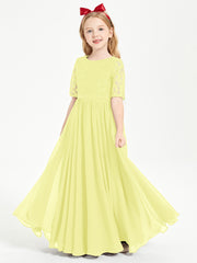 Long Junior Bridesmaid Gown Lace Top Half Sleeves Daffodil