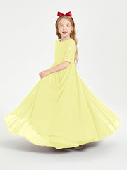 Long Junior Bridesmaid Gown Lace Top Half Sleeves Daffodil