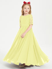 Long Junior Bridesmaid Gown Lace Top Half Sleeves Daffodil