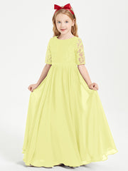 Long Junior Bridesmaid Gown Lace Top Half Sleeves Daffodil