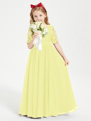 Long Junior Bridesmaid Gown Lace Top Half Sleeves Daffodil