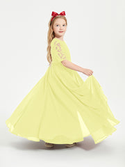 Long Junior Bridesmaid Gown Lace Top Half Sleeves Daffodil