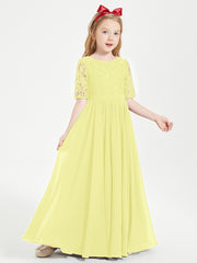 Long Junior Bridesmaid Gown Lace Top Half Sleeves Daffodil