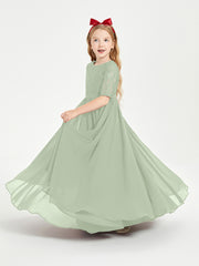 Long Junior Bridesmaid Gown Lace Top Half Sleeves Dusty Sage