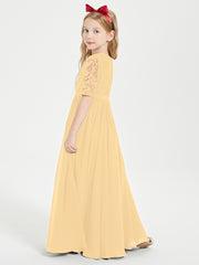 Long Junior Bridesmaid Gown Lace Top Half Sleeves Gold