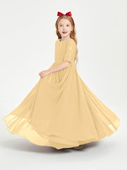 Long Junior Bridesmaid Gown Lace Top Half Sleeves Gold
