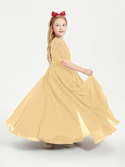 Long Junior Bridesmaid Gown Lace Top Half Sleeves Gold