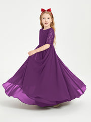 Long Junior Bridesmaid Gown Lace Top Half Sleeves Grape