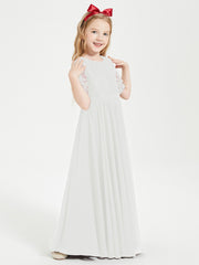 Long Junior Bridesmaid Gown Lace Top Half Sleeves Ivory
