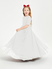 Long Junior Bridesmaid Gown Lace Top Half Sleeves Ivory