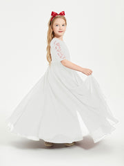 Long Junior Bridesmaid Gown Lace Top Half Sleeves Ivory