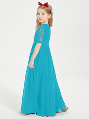 Long Junior Bridesmaid Gown Lace Top Half Sleeves Jade
