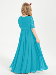 Long Junior Bridesmaid Gown Lace Top Half Sleeves Jade