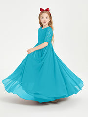 Long Junior Bridesmaid Gown Lace Top Half Sleeves Jade